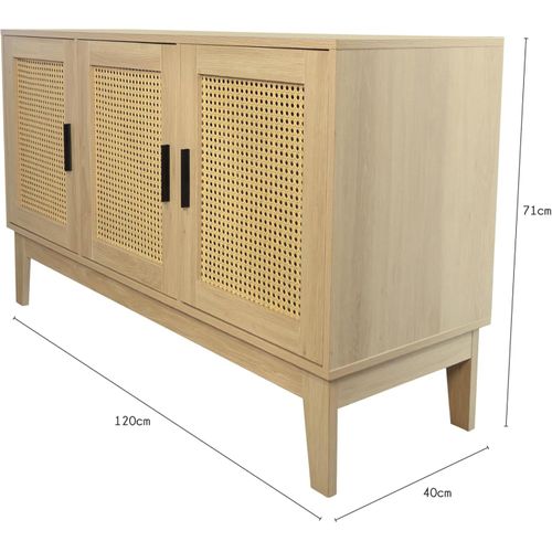 Buffet Avec 3 Portes Cannage Bois Naturel 120 X 40 X 71 Cm