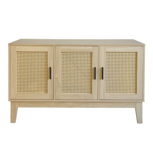 Buffet Avec 3 Portes Cannage Bois Naturel 120 X 40 X 71 Cm