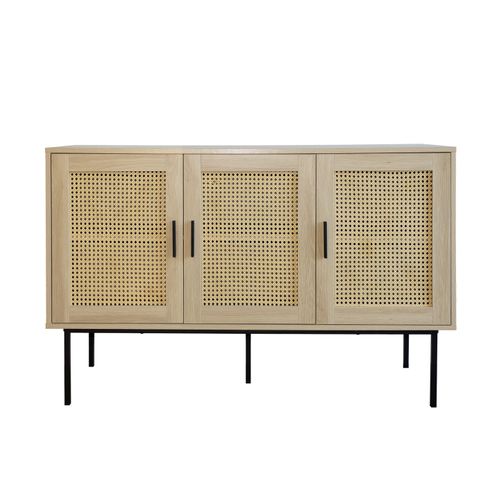 Buffet Cannage Avec 3 Portes Cannage Bois Naturel 120 X 40 X 76 Cm