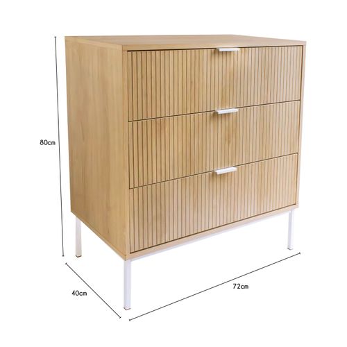 Commode Avec 3 Tiroirs Bois Naturel 72 X 40 X 80 Cm