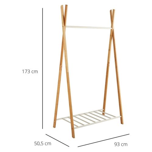 Portant à Vêtements En Bambou Naturel Et Métal 93 X 50 X 173 Cm