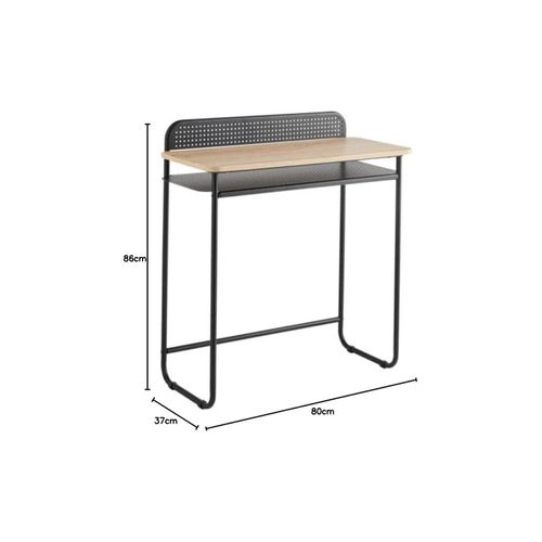 Bureau Avec 1 Étagère En Bois Naturel Et Métal Noir 80 X 37 X 86 Cm