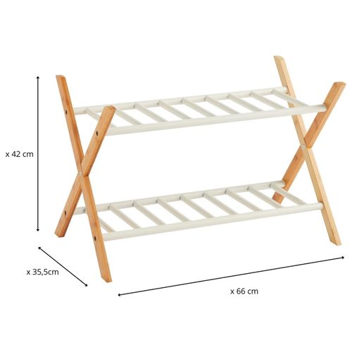 Étagère à Chaussures Avec 2 Niveaux En Bambou Naturel Et Métal 66 X 35,5 X 42 Cm
