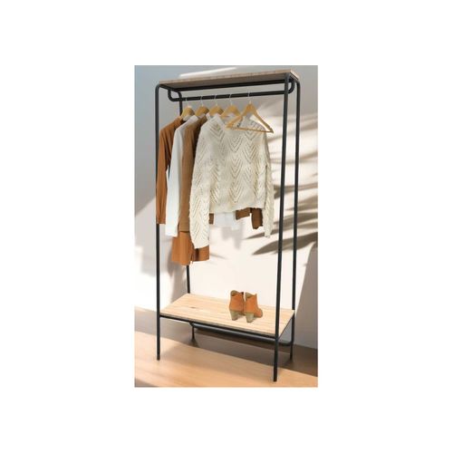 Portant à Vêtements Avec Étagère En Métal Noir Et Bois Naturel 80 X 45 X 170 Cm