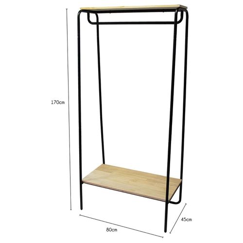 Portant à Vêtements Avec Étagère En Métal Noir Et Bois Naturel 80 X 45 X 170 Cm