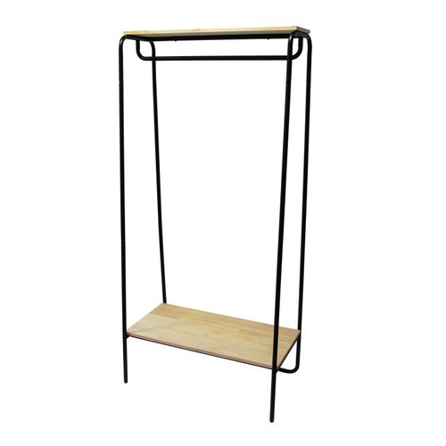 Portant à Vêtements Avec Étagère En Métal Noir Et Bois Naturel 80 X 45 X 170 Cm