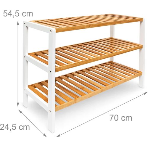 Étagère à Chaussures Avec 3 Niveaux En Bambou Naturel Et Blanc 69,5 X 26 X 54,5 Cm