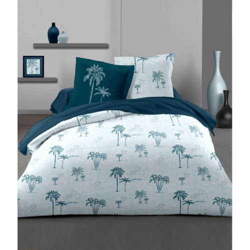 Tinghir Parure De Couette 100% Coton - Bleu - 220x240 Cm