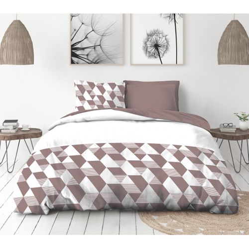 Hexagone Parure De Couette 100% Coton - Prune - 220x240 Cm