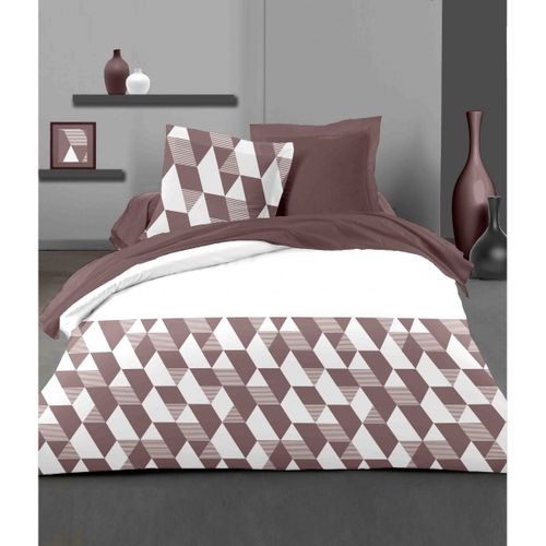 Hexagone Parure De Couette 100% Coton - Prune - 220x240 Cm