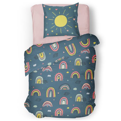 Rainbow Parure De Couette Enfant 100% Coton - Bleu - 140x200 Cm