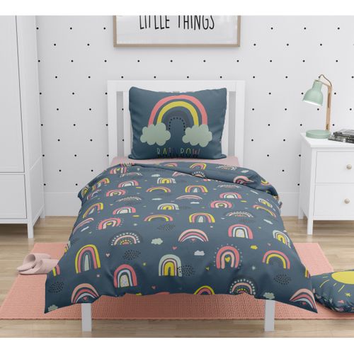 Rainbow Parure De Couette Enfant 100% Coton - Bleu - 140x200 Cm