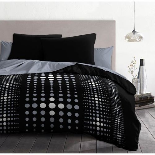 Parure De Couette Microfibre Steevy - 1 Housse De Couette 240x260 Cm + 2 Taies 63x63 Cm - Noir -