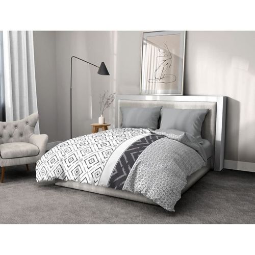 Parure De Couette Microfibre Ethno - 1 Housse De Couette 240x260 Cm + 2 Taies D'oreiller - Gris