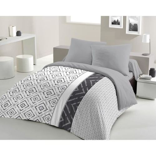 Parure De Couette Microfibre Ethno - 1 Housse De Couette 240x260 Cm + 2 Taies D'oreiller - Gris