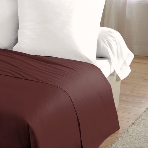 Drap Plat Uni 100% Coton - 57 Fils - Chocolat - 240x300 Cm - 2 Personnes
