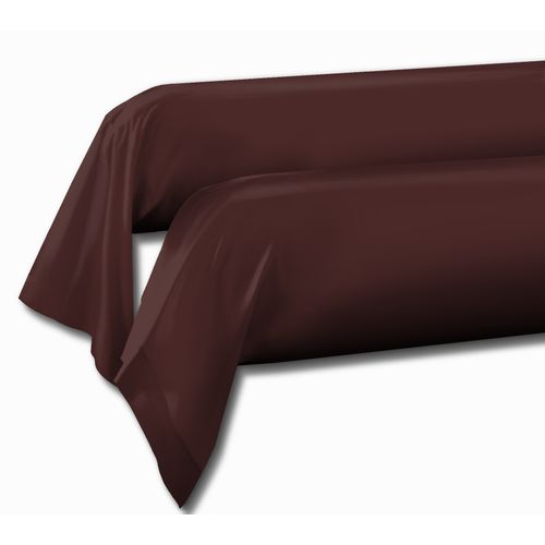 Lot De 2 Taies De Traversin Unies - 100% Coton 57 Fils - Chocolat - 85x185 Cm