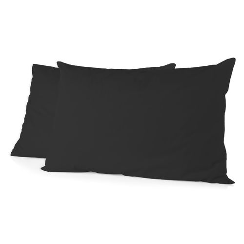 Lot De 2 Taies Rectangulaires Microfibre 82g Noir 50x70 Cm