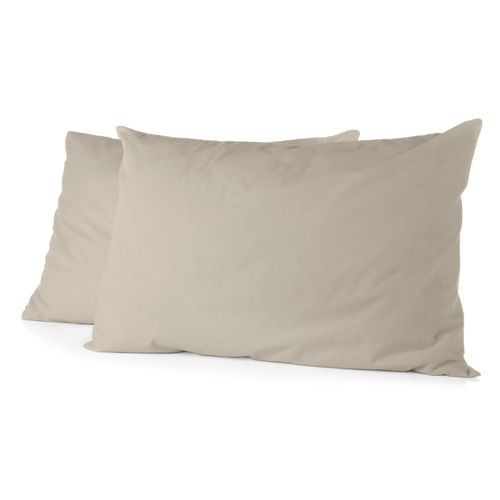 Lot De 2 Taies Rectangulaires Microfibre 82g Beige Ivoire 50x70 Cm