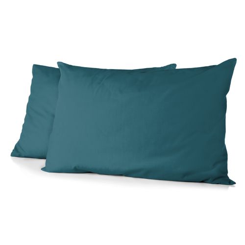 Lot De 2 Taies Rectangulaires Microfibre 82g Bleu Canard 50x70 Cm