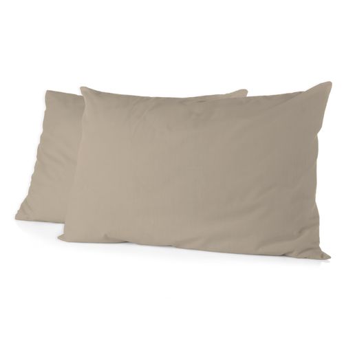 Lot De 2 Taies Rectangulaires Microfibre 82g Beige 50x70 Cm