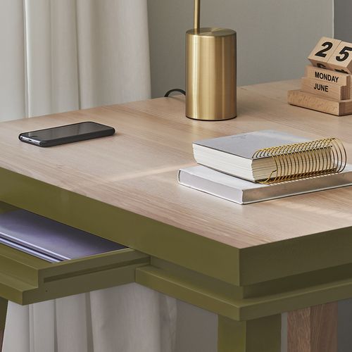 Bureau Carré Avec Tiroir 100 Cm, 100% En Frêne Massif