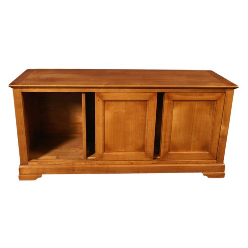 Meuble TV 2 Portes Coulissantes, Merisier Massif