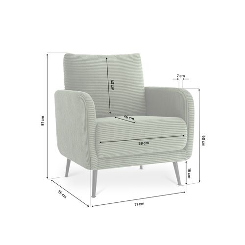 Fauteuil Design Emma Velours Côtelé Vert Sauge