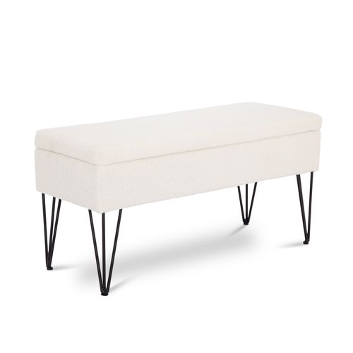 Banc Coffre Alix Tissu Bouclette Blanc