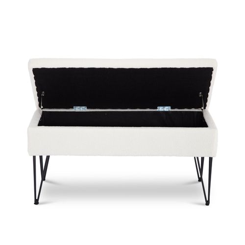 Banc Coffre Alix Tissu Bouclette Blanc
