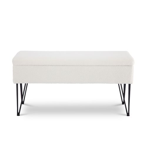 Banc Coffre Alix Tissu Bouclette Blanc