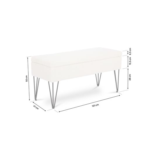 Banc Coffre Alix Tissu Bouclette Blanc