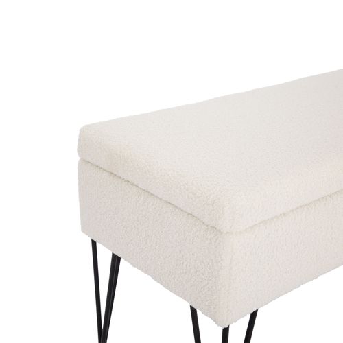 Banc Coffre Alix Tissu Bouclette Blanc