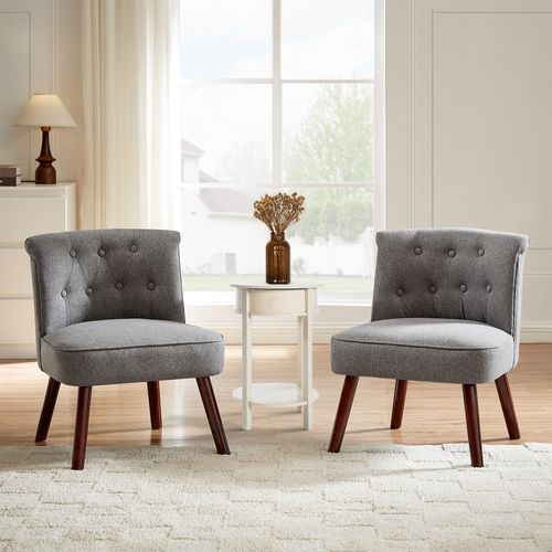 Lot De 2 Fauteuils Crapaud Jacques Capitonné Tissu Gris Foncé