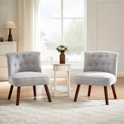 Lot De 2 Fauteuils Crapaud Jacques Capitonné Tissu Gris Clair