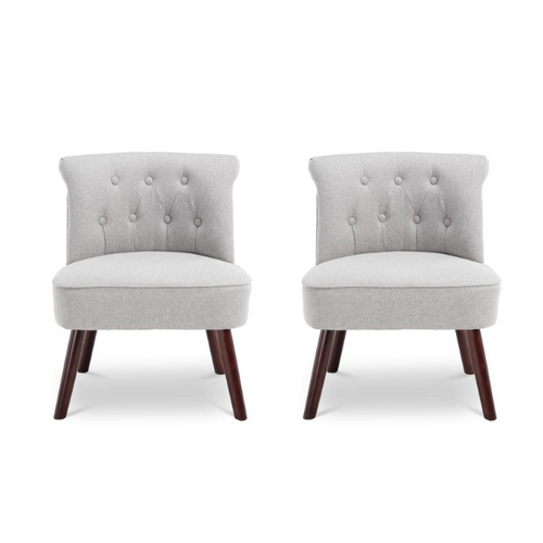 Lot De 2 Fauteuils Crapaud Jacques Capitonné Tissu Gris Clair