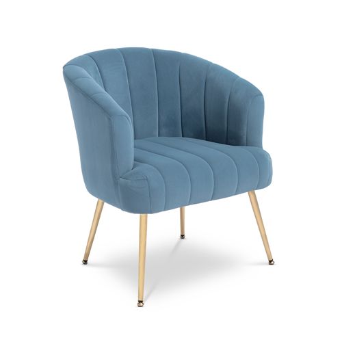 Fauteuil Cabriolet Noa Velours Bleu Gris Et Pieds Dorés