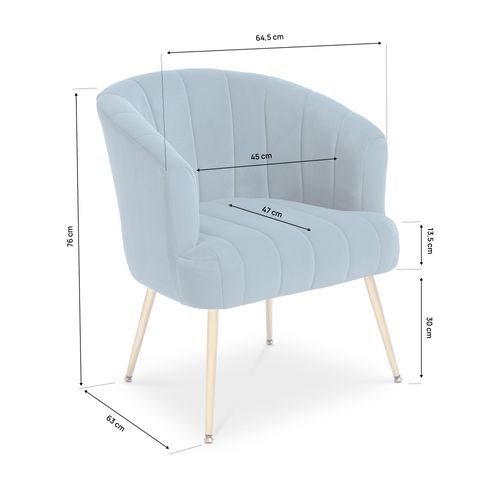 Fauteuil Cabriolet Noa Velours Bleu Gris Et Pieds Dorés