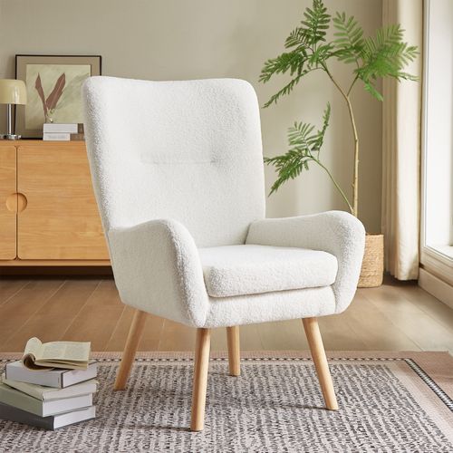 Fauteuil Scandinave Moderne Gaïa Tissu Bouclette Blanc