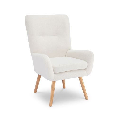 Fauteuil Scandinave Moderne Gaïa Tissu Bouclette Blanc