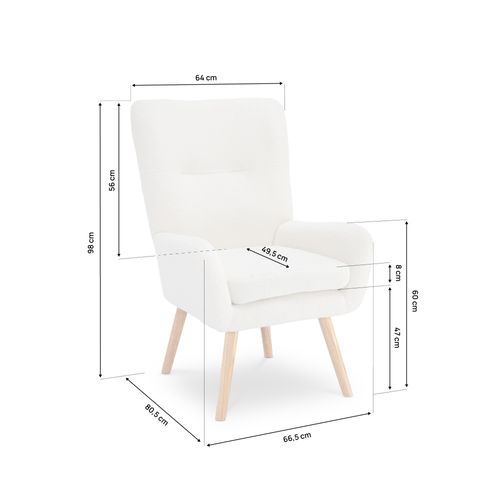 Fauteuil Scandinave Moderne Gaïa Tissu Bouclette Blanc