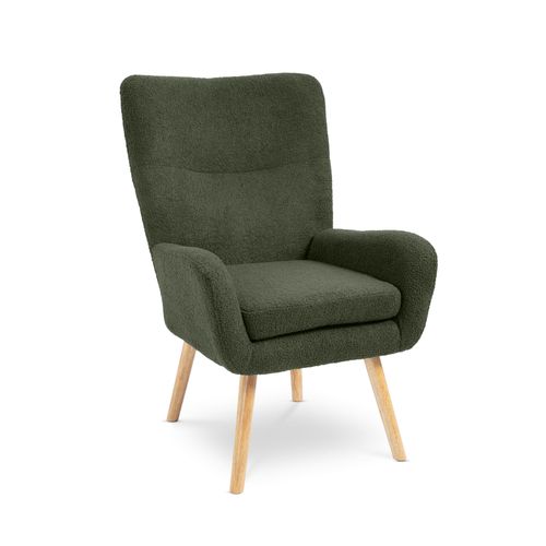 Fauteuil Scandinave Moderne Gaïa Tissu Bouclette Kaki