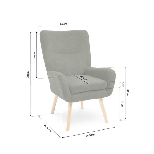 Fauteuil Scandinave Moderne Gaïa Tissu Bouclette Kaki