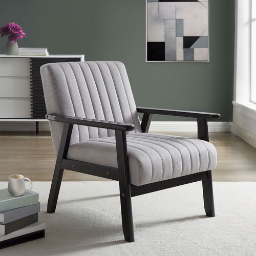 Fauteuil En Bois Vintage Erik Tissu Gris