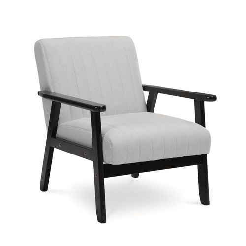 Fauteuil En Bois Vintage Erik Tissu Gris