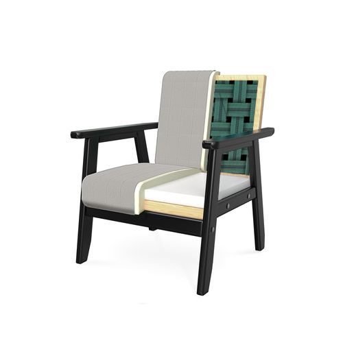 Fauteuil En Bois Vintage Erik Tissu Gris