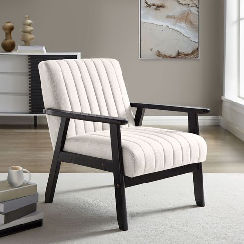 Fauteuil En Bois Vintage Erik Tissu Beige