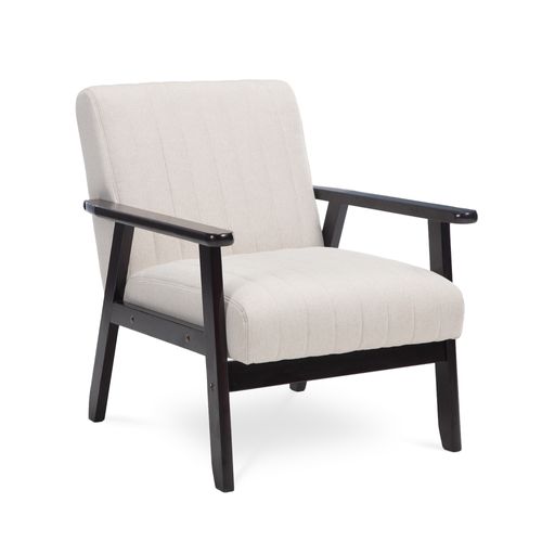 Fauteuil En Bois Vintage Erik Tissu Beige