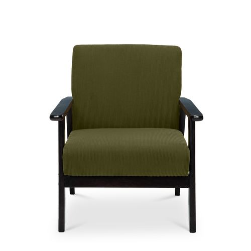 Fauteuil En Bois Vintage Erik Velours Côtelé Vert Foncé