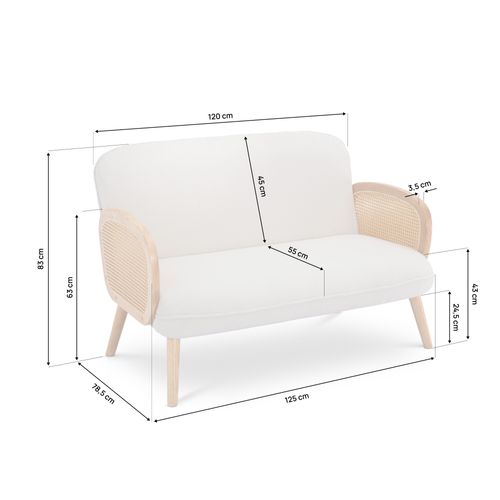 Canapé Bohème 2 Places Rosi Cannage Et Bouclette Blanc